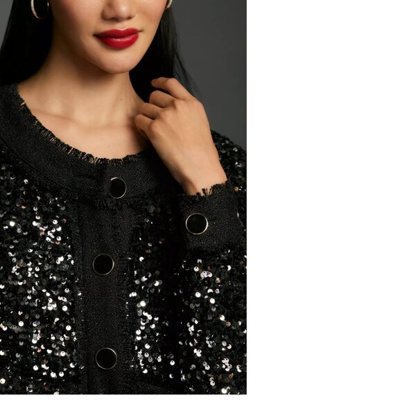 By Anthropologie Sequin Jacket size XXS new nwt black color - Picture 3 of 8